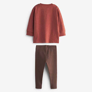 Rust/Brown Long Sleeve T-Shirt And Leggings Set (3mths-5yrs)