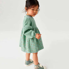 Load image into Gallery viewer, Mint Green Ditsy Cord Printed Raglan Dress (3mths-6yrs)
