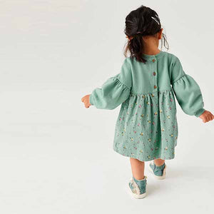 Mint Green Ditsy Cord Printed Raglan Dress (3mths-6yrs)