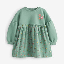 Load image into Gallery viewer, Mint Green Ditsy Cord Printed Raglan Dress (3mths-6yrs)
