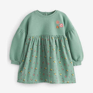 Mint Green Ditsy Cord Printed Raglan Dress (3mths-6yrs)