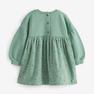 Mint Green Ditsy Cord Printed Raglan Dress (3mths-6yrs)