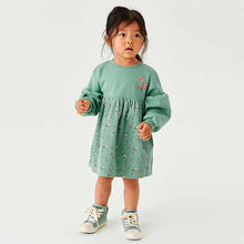 Load image into Gallery viewer, Mint Green Ditsy Cord Printed Raglan Dress (3mths-6yrs)
