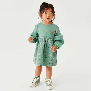 Mint Green Ditsy Cord Printed Raglan Dress (3mths-6yrs)