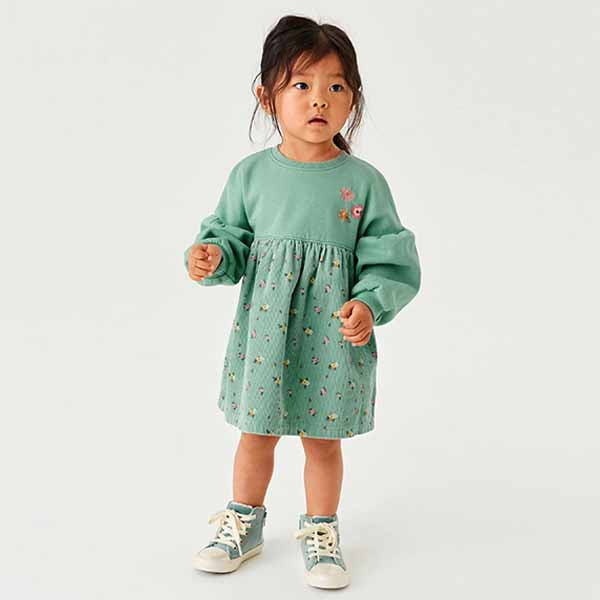 Mint Green Ditsy Cord Printed Raglan Dress (3mths-6yrs)