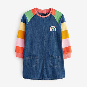 Rainbow Stripe Raglan Denim Dress (3mths-6yrs)