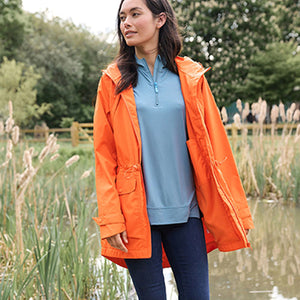 Orange Fleece Lined Waterproof Hooded Rain Jacket