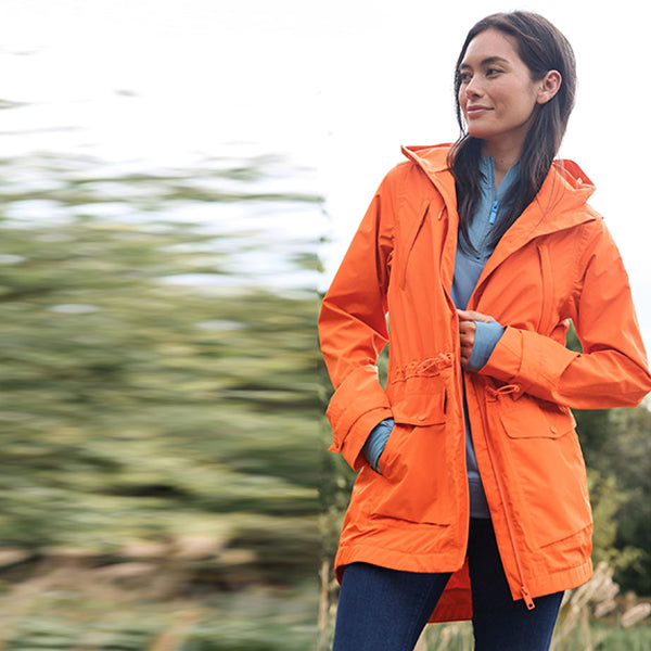 Orange Fleece Lined Waterproof Hooded Rain Jacket