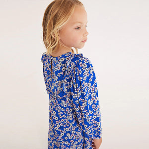 Cobalt Blue Floral Printed Dress (3-12yrs)