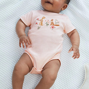 Pink Bunny Baby Short Sleeve Bodysuits 5 Pack (0mth-18mths)