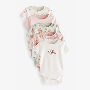 Pink Bunny Baby Short Sleeve Bodysuits 5 Pack (0mth-18mths)