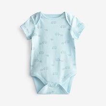 Load image into Gallery viewer, Blue/White Elephant 4 Pack Short Sleeve Baby Bodysuits (0mth-18mths)
