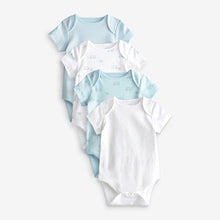 Load image into Gallery viewer, Blue/White Elephant 4 Pack Short Sleeve Baby Bodysuits (0mth-18mths)
