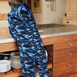 Blue Camouflage Next Soft Touch Fleece All-In-One (3-12yrs)