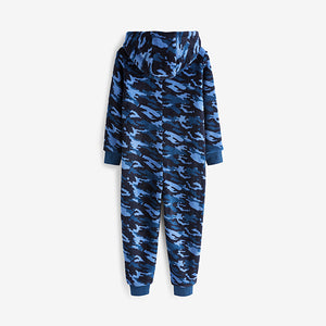 Blue Camouflage Next Soft Touch Fleece All-In-One (3-12yrs)