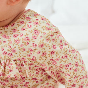 Pink Bunny/Floral Baby Long Sleeve T-Shirts 3 Pack (0 mth-18mths)