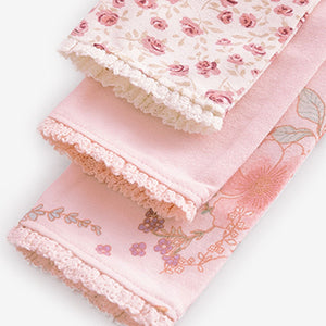 Pink Floral 3 Pack Baby Leggings (0mth-18mths)