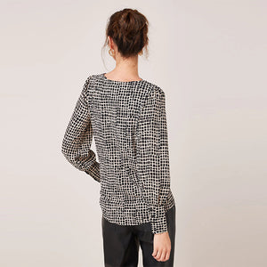Black and White Print Next Long Sleeve Cuff Top