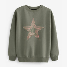 Load image into Gallery viewer, Khaki Green Stitch Star Graphic Sweatshirt
