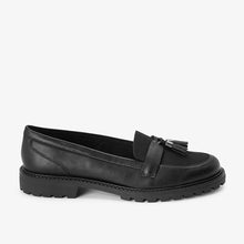 Load image into Gallery viewer, Black Patent Forever Comfort® Tassel Detail Cleated Chunky Loafer Shoes
