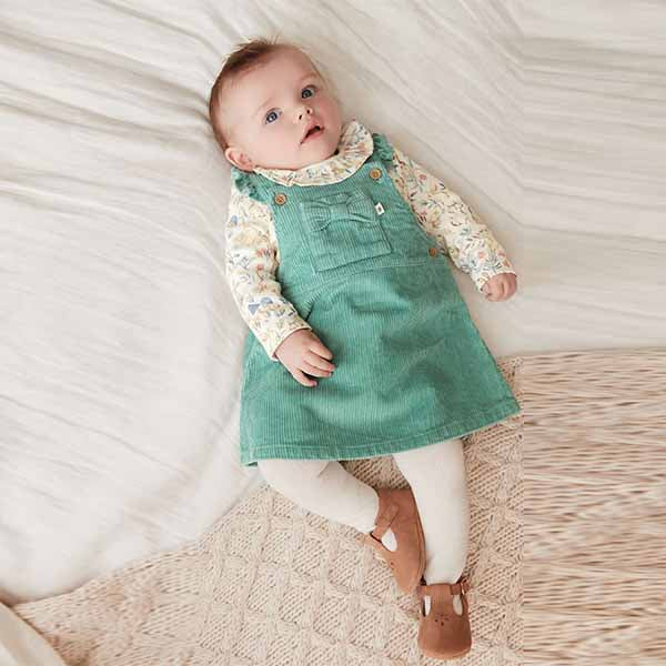 Green Piece Baby Pinafore Dress And Bodysuit Set (0mths-18mths)