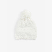 Load image into Gallery viewer, White Lightweight Knitted Pom Pom Hat (3mths-6yrs)
