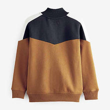 Load image into Gallery viewer, Tan Brown/Navy Blue Colourblock Zip Through Top (3-12yrs)

