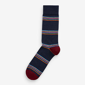 5 Pack Navy Blue /Neon Stripe Socks