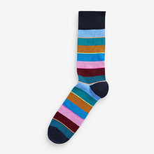 Load image into Gallery viewer, 5 Pack Navy Blue /Neon Stripe Socks
