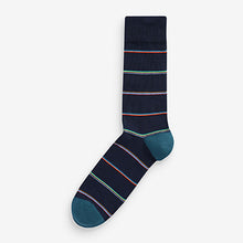 Load image into Gallery viewer, 5 Pack Navy Blue /Neon Stripe Socks
