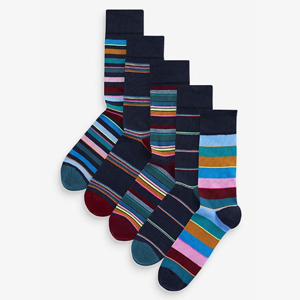 5 Pack Navy Blue /Neon Stripe Socks
