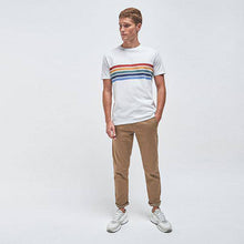 Load image into Gallery viewer, White Chest Rainbow Stripe Slim Fit T-Shirt - Allsport
