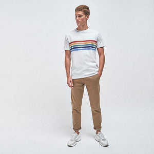 White Chest Rainbow Stripe Slim Fit T-Shirt - Allsport