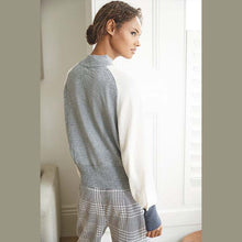 Load image into Gallery viewer, Grey Blocked Saddle Sleeve High Neck Jumper - Allsport
