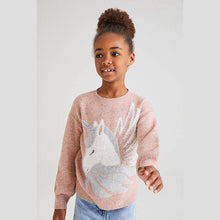 Load image into Gallery viewer, Pink Sequin Unicorn Jumper (3-12yrs) - Allsport
