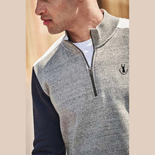 Load image into Gallery viewer, Grey/Navy Zip Neck Sweatshirt Piped Jersey - Allsport
