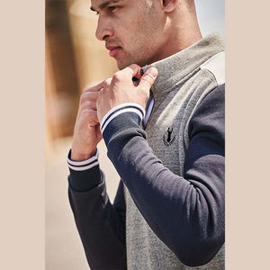 Grey/Navy Zip Neck Sweatshirt Piped Jersey - Allsport