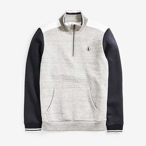 Grey/Navy Zip Neck Sweatshirt Piped Jersey - Allsport