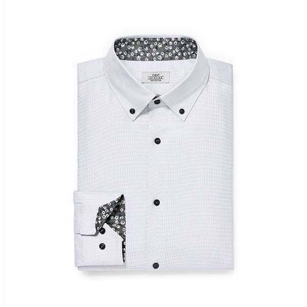 Grey Regular Fit Floral Contrast Trim Shirt