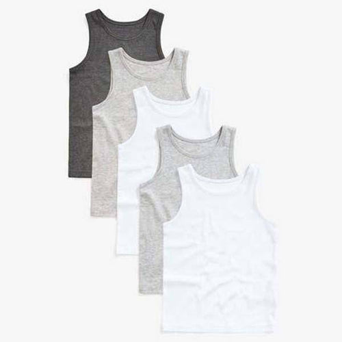 Grey/White 5 Pack Vests  (1.5-12 yrs) - Allsport