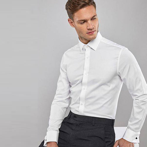 White Slim Fit Double Cuff Signature Textured Shirt - Allsport
