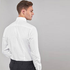 White Slim Fit Double Cuff Signature Textured Shirt - Allsport