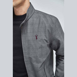 Grey Check Shower Resistant Harrington Jacket With Check Lining - Allsport
