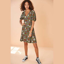 Load image into Gallery viewer, Khaki Floral Crepe Wrap Dress - Allsport
