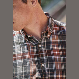 Grey/Brown Regular Fit Brushed Flannel Check Long Sleeve Shirt - Allsport