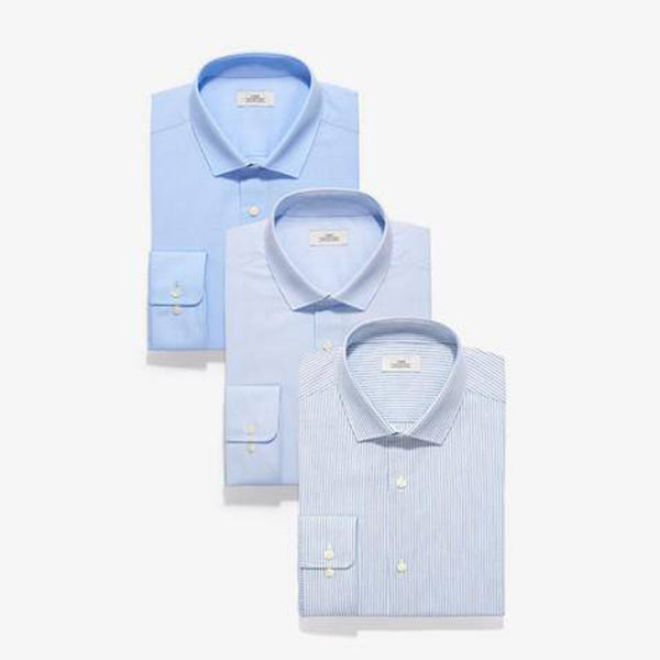 3PK Blue Stripe And Textured Shirts - Allsport