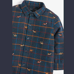 Navy Check Embroidered Long Sleeve Shirt (3mths-5yrs) - Allsport