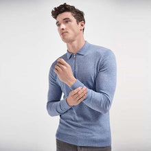 Load image into Gallery viewer, Light Blue Knitted Zip Neck Poloshirt - Allsport
