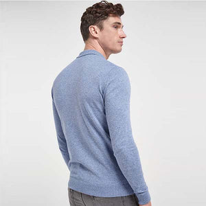 Light Blue Knitted Zip Neck Poloshirt - Allsport