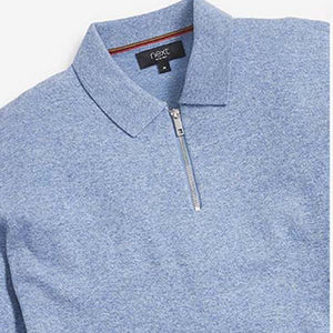 Light Blue Knitted Zip Neck Poloshirt - Allsport